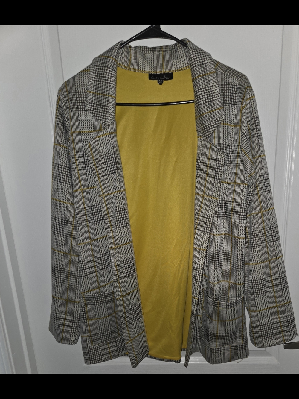 Plaid Open-Front Blazer Jacket with Mustard Yellow Lining Soft Bundle & Save 10%